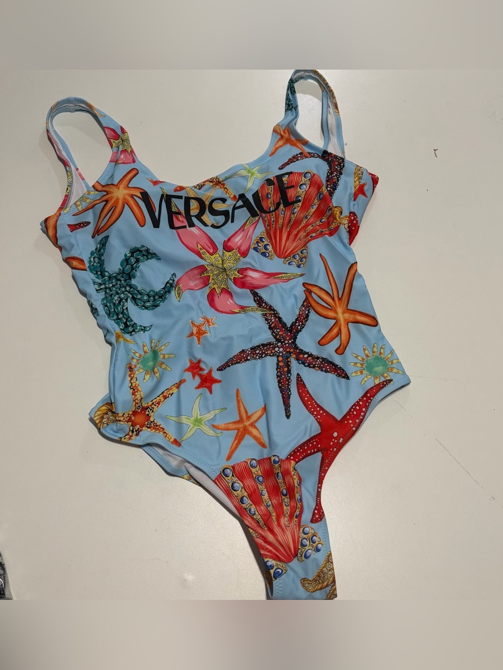 Versace Light Blue Starfish Print One-Piece Swimsuit